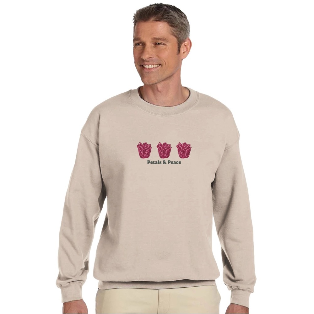 Gildan Beige Sweatshirt w/ Floral Design, Unisex Medium, Petals & Peace Crewneck - Picture 4 of 8